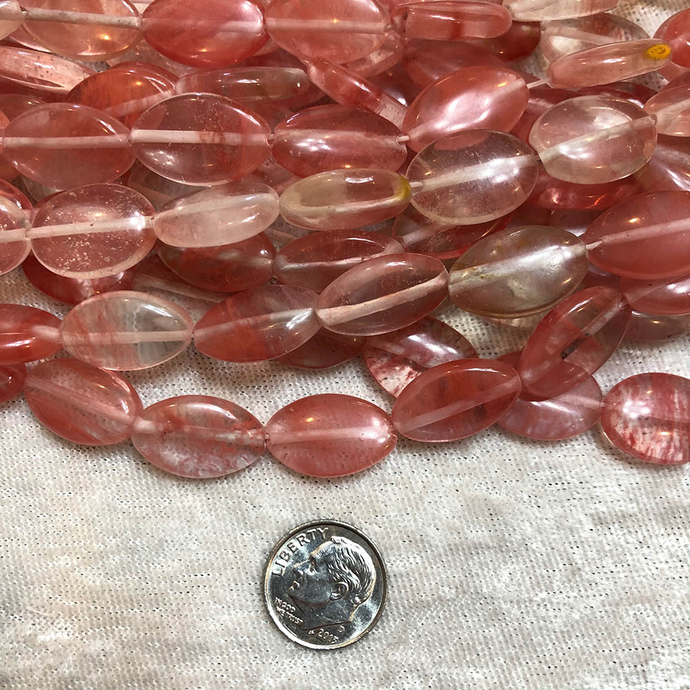 Large Pink Quartz Flat Oval Beads