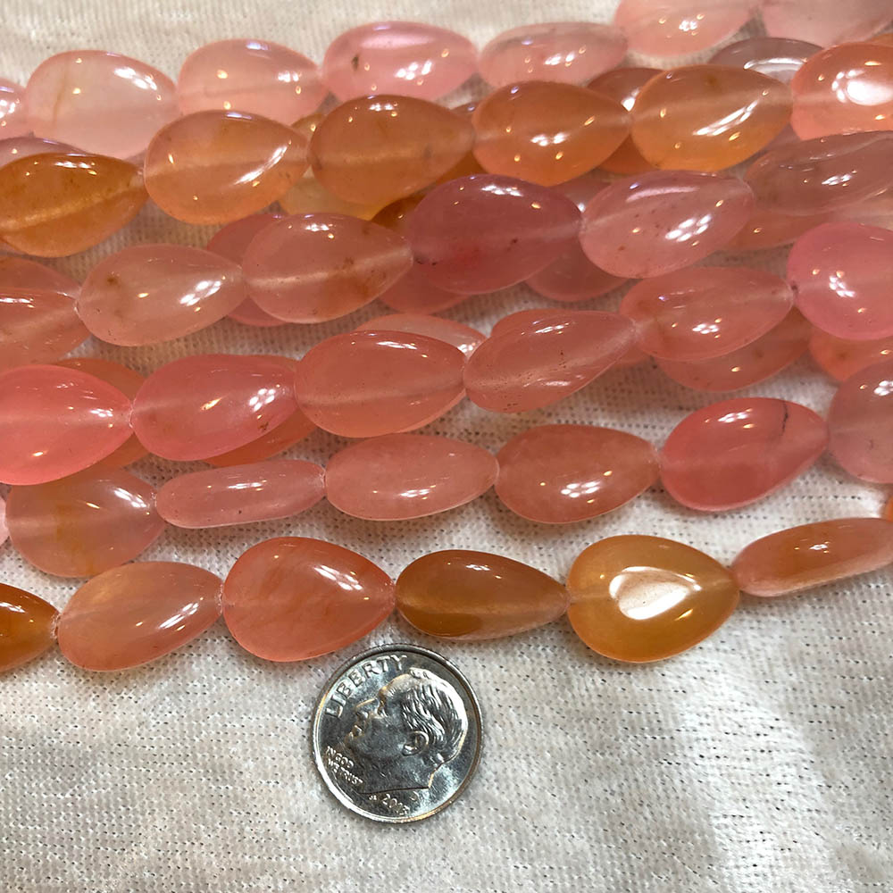 Large Pink Quartz Flat Drop Beads