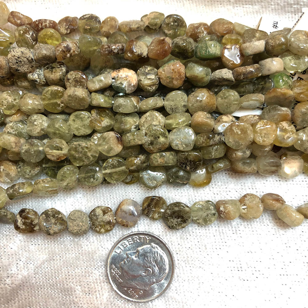 Green Garnet Flat Round Shaped Beads