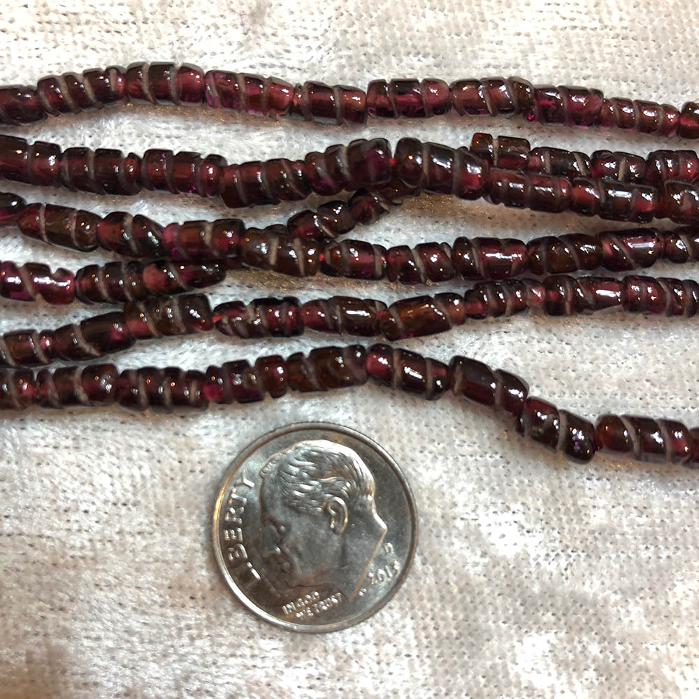 Small Red Garnet Etched Tube Beads