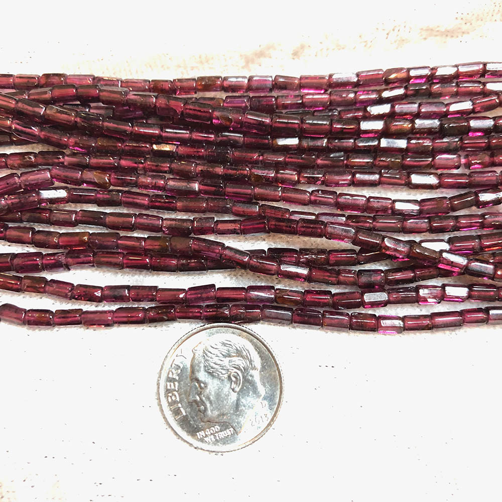 Small Red Garnet Faceted Tube Beads