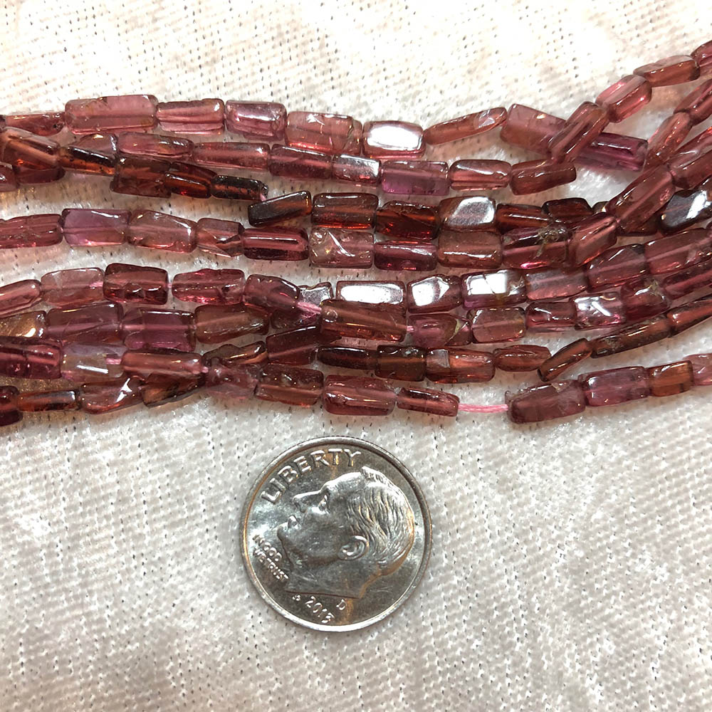 Small Red Garnet Flat Rectangle Tube Beads