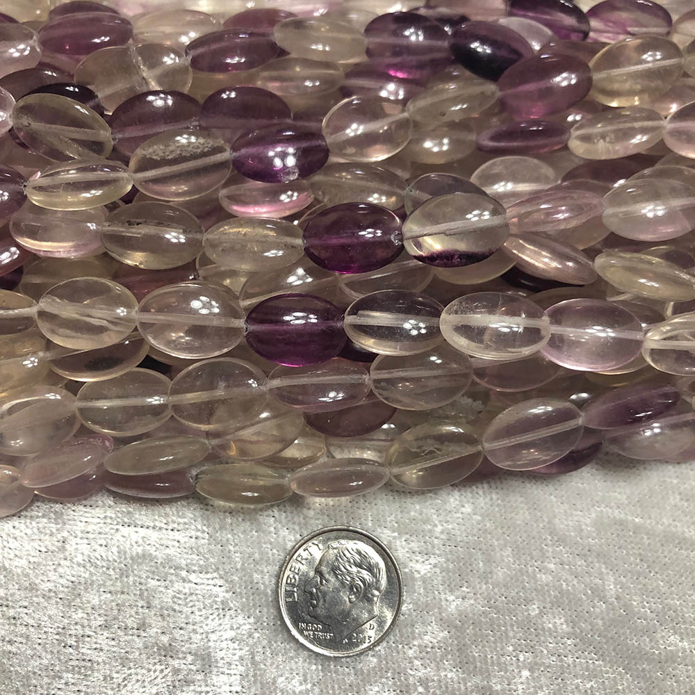 Amethyst and Quartz Medium Flat Oval Beads