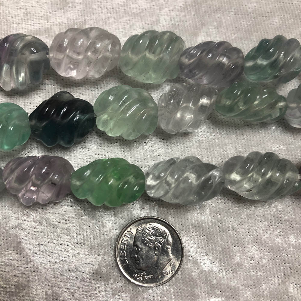 Large Fluorite Carved Oval Beads