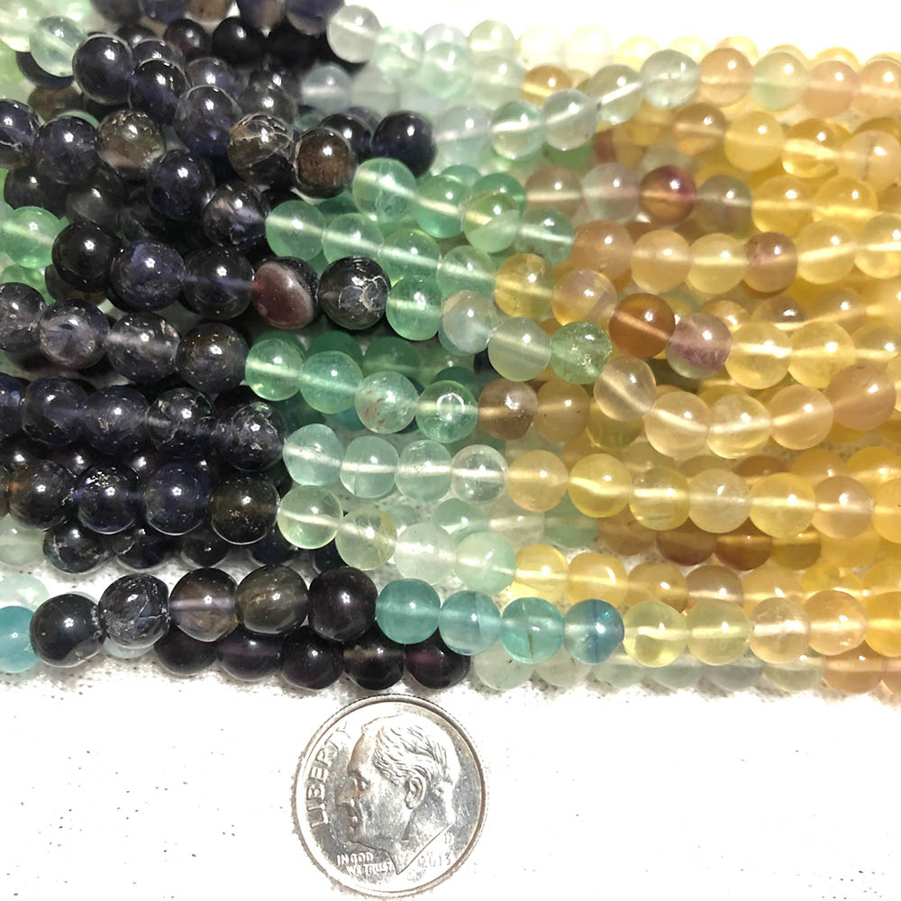 Medium Multi Stone Amethyst Aquamarine Fluorite Round Beads