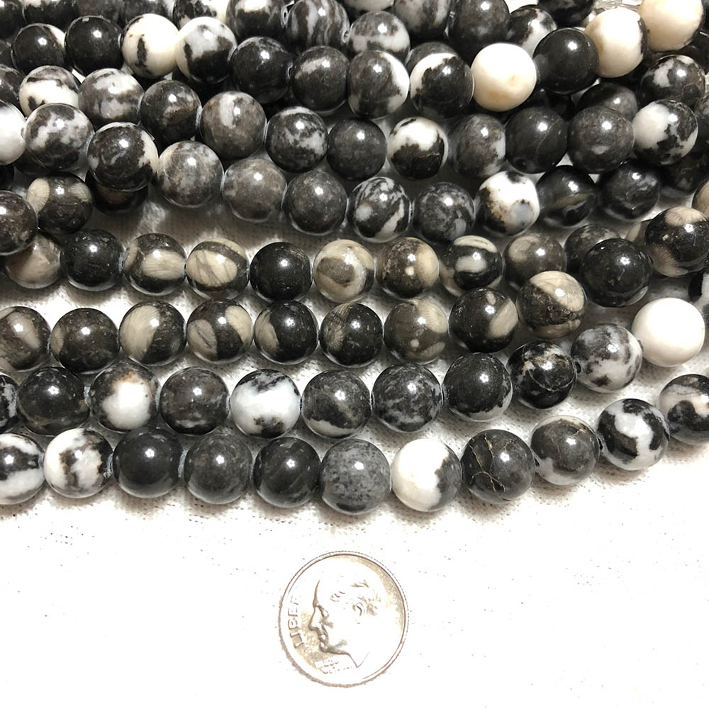 Black and White Jasper Large Round Beads