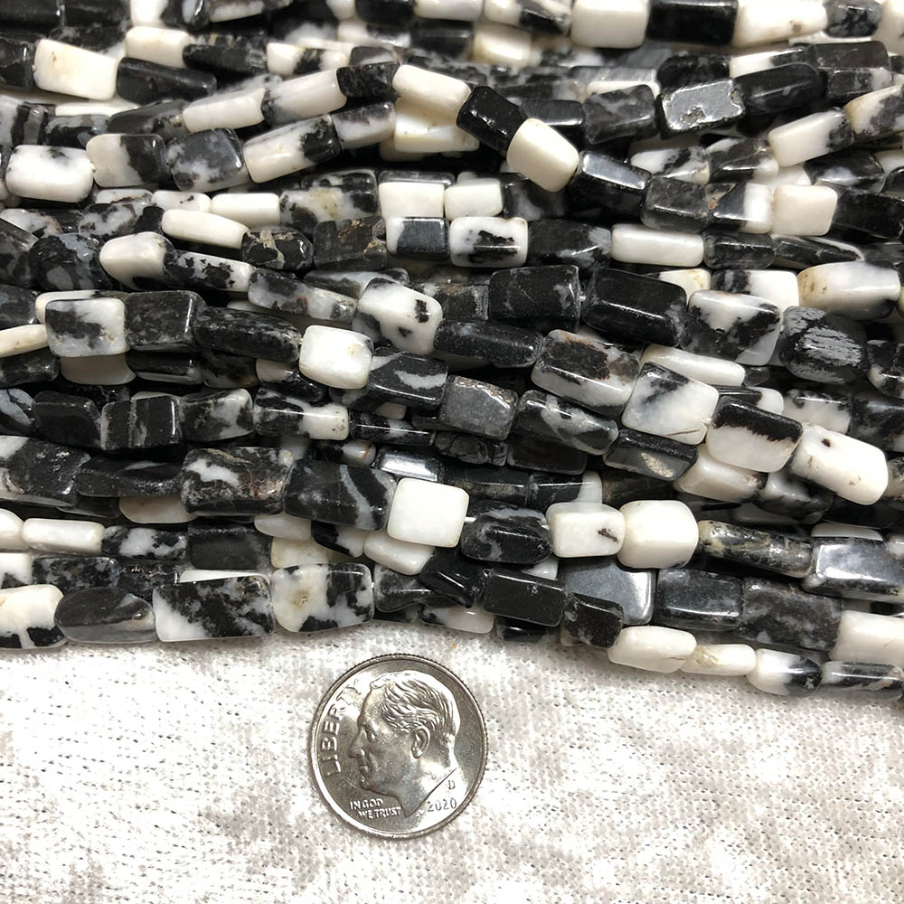 Black and White Jasper Flat Rectangle Beads