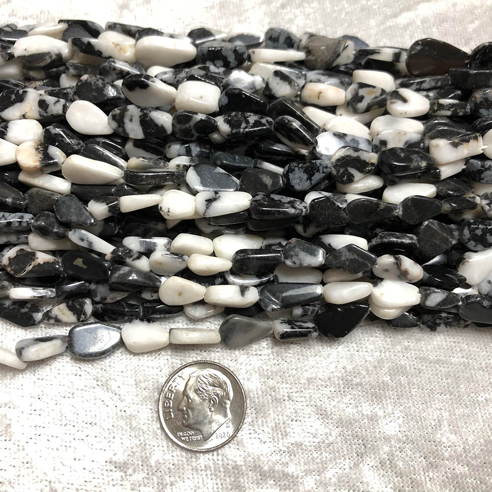 Black and White Jasper Flat Teardrop Beads