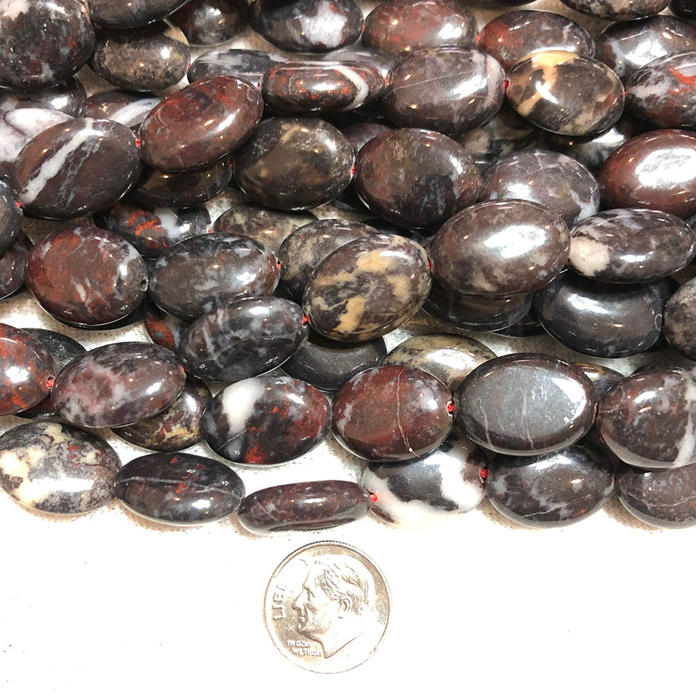 Brecciated Jasper Large Flat Rounded Oval Beads