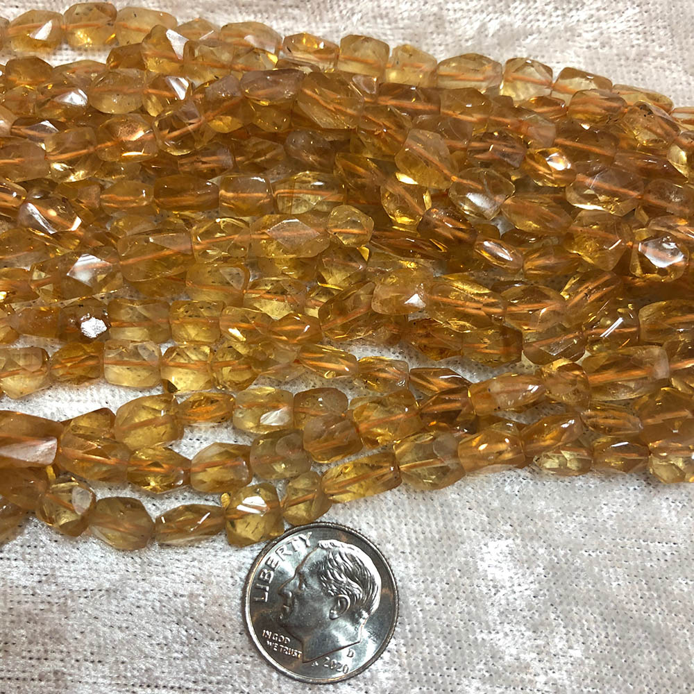 Yellow Citrine Flat Faceted Rectangle Beads