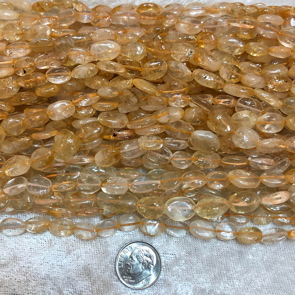 Yellow Citrine Flat Rounded Oval Beads