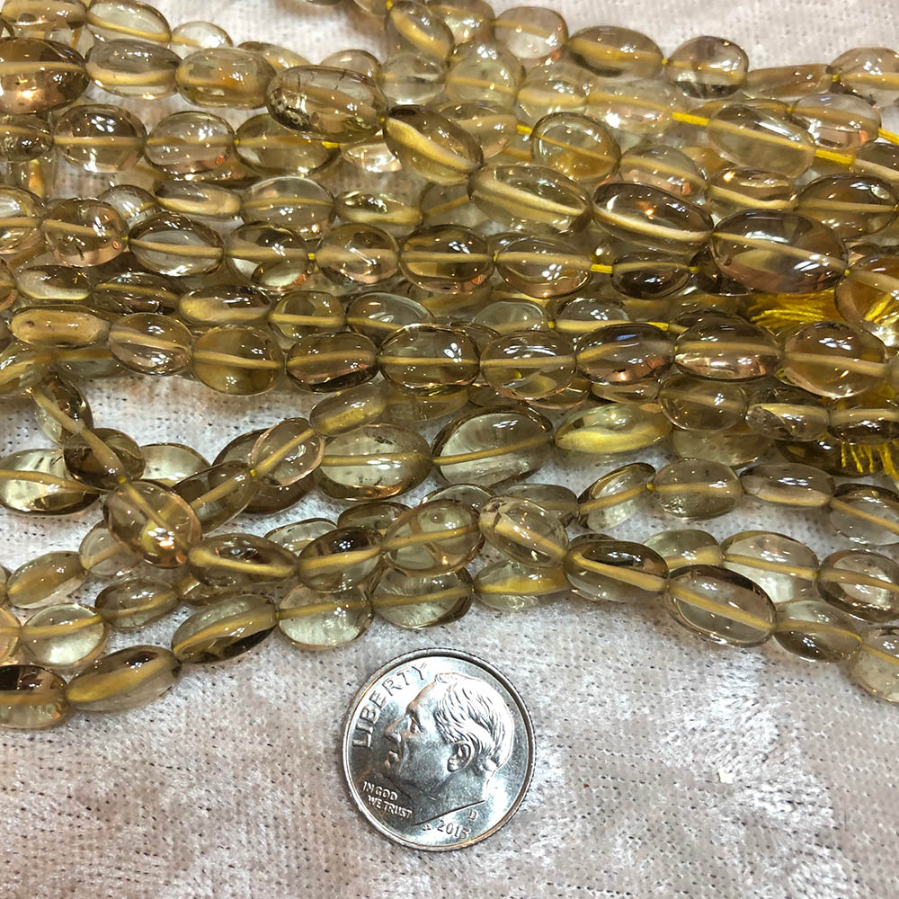 Light Yellow Citrine Rounded Flat Oval Beads