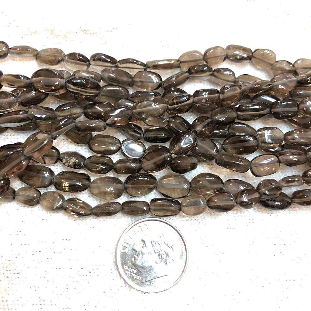 Smoky Quartz Small Rounded Flat Oval Beads