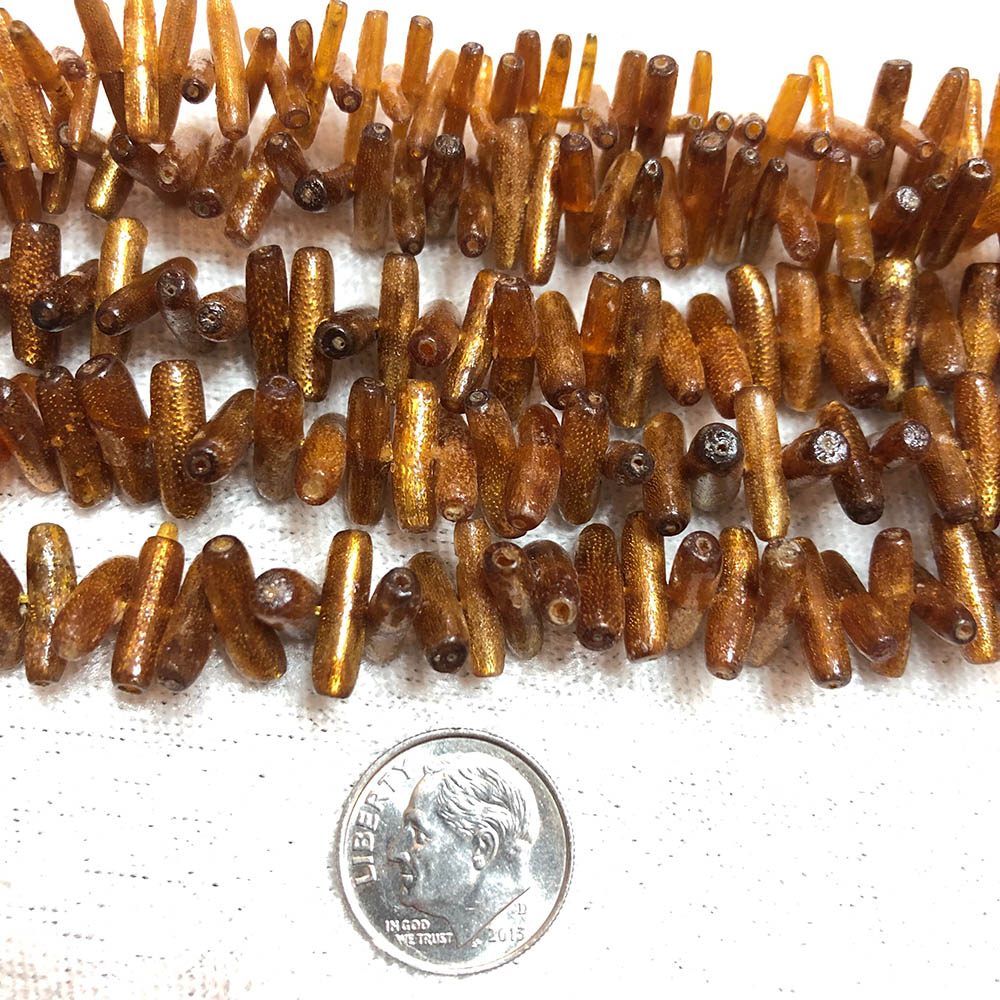 Golden Coral Small Middle Drilled Branch Beads