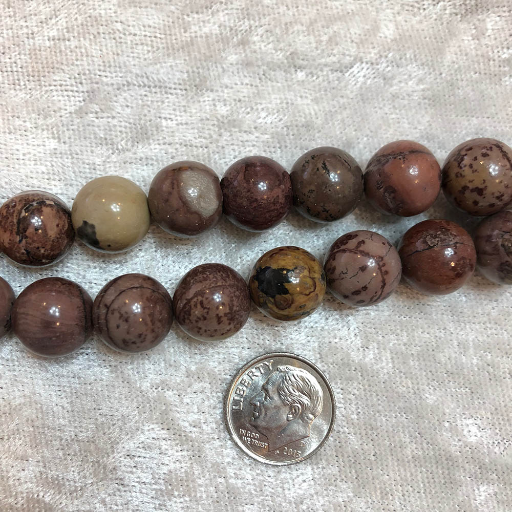 Red Picture Jasper Medium Round Beads