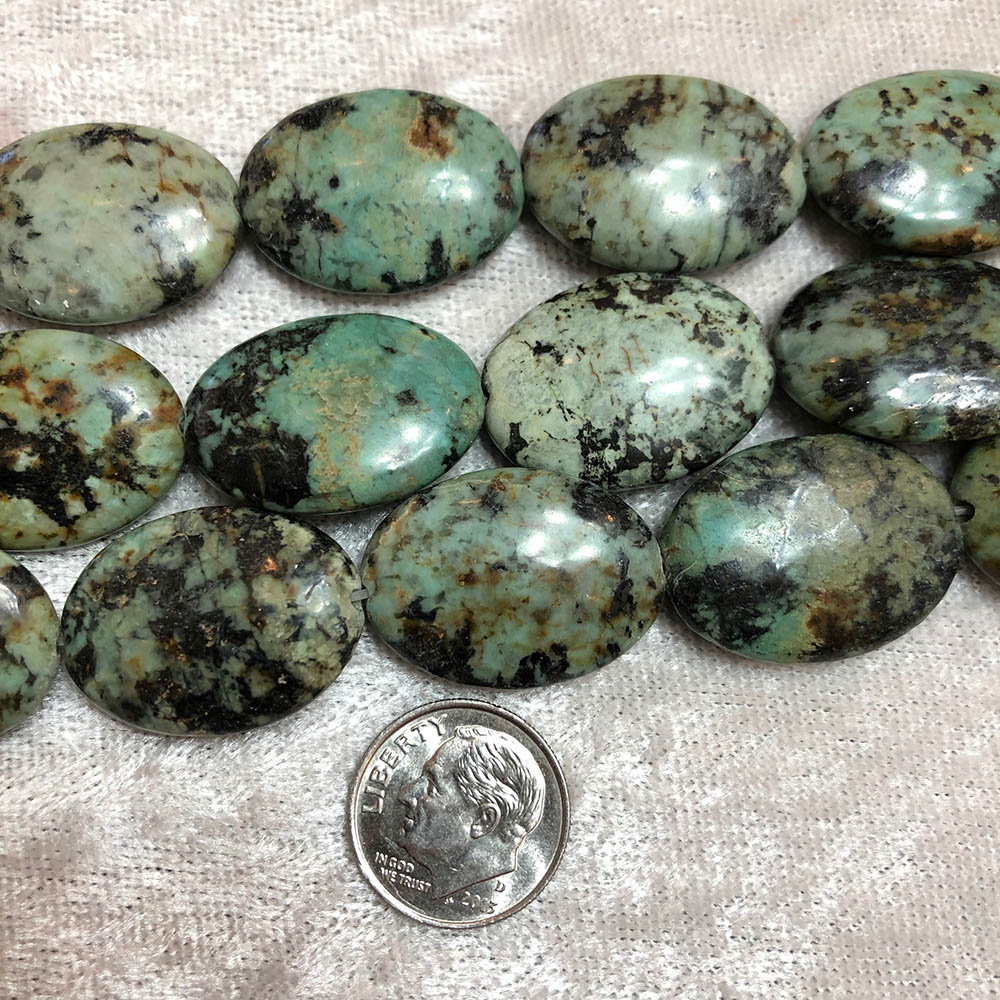 African Turquoise Large Flat Oval Beads