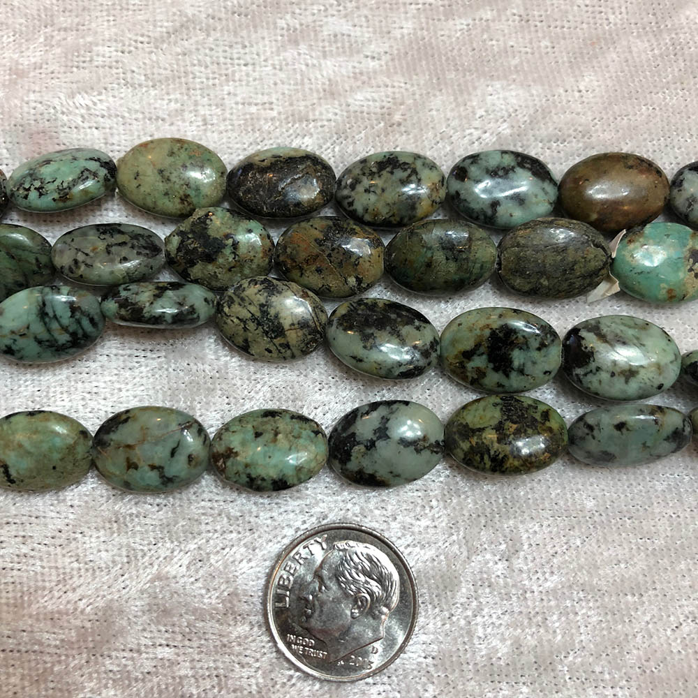 African Turquoise Medium Oval Flat Beads