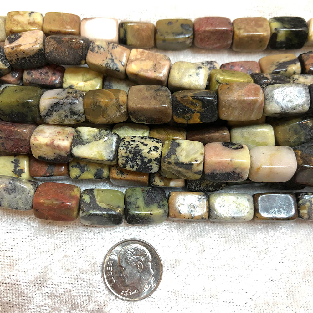 Yellow Turquoise Rectangle Tube Beads