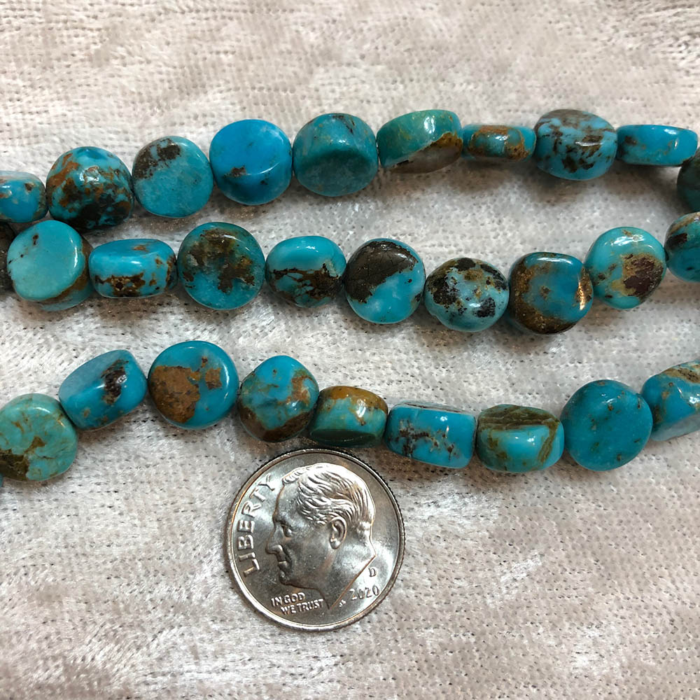 Kingman Turquoise Flat Round Beads