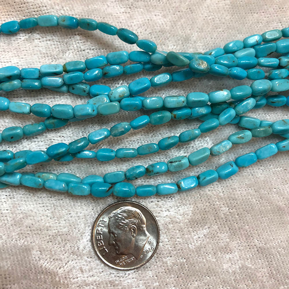 Small Kingman Turquoise Rounded Rectangle Tube Beads