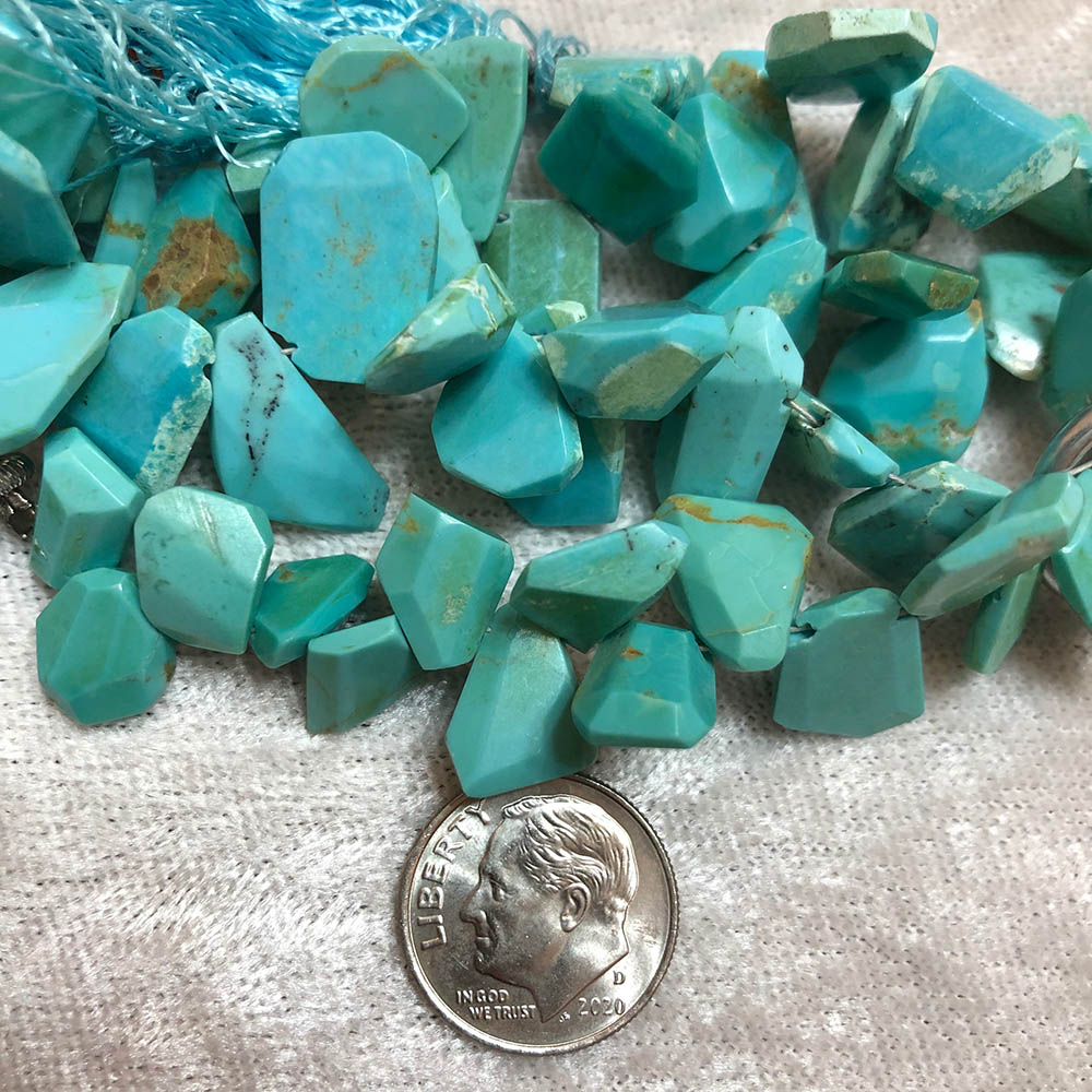 Turquoise Graduated Top-Drilled Faceted Flat Chunk Beads