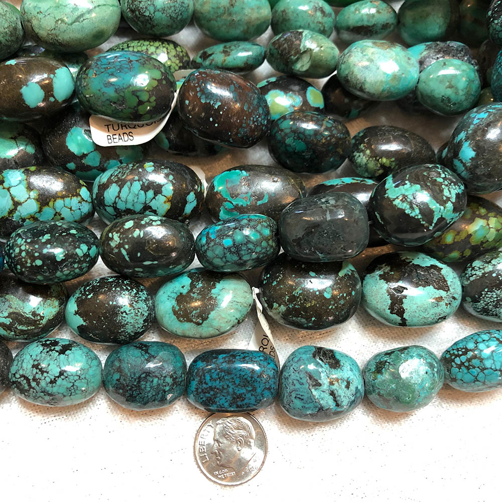 Large Chinese Turquoise Polished Nugget Beads