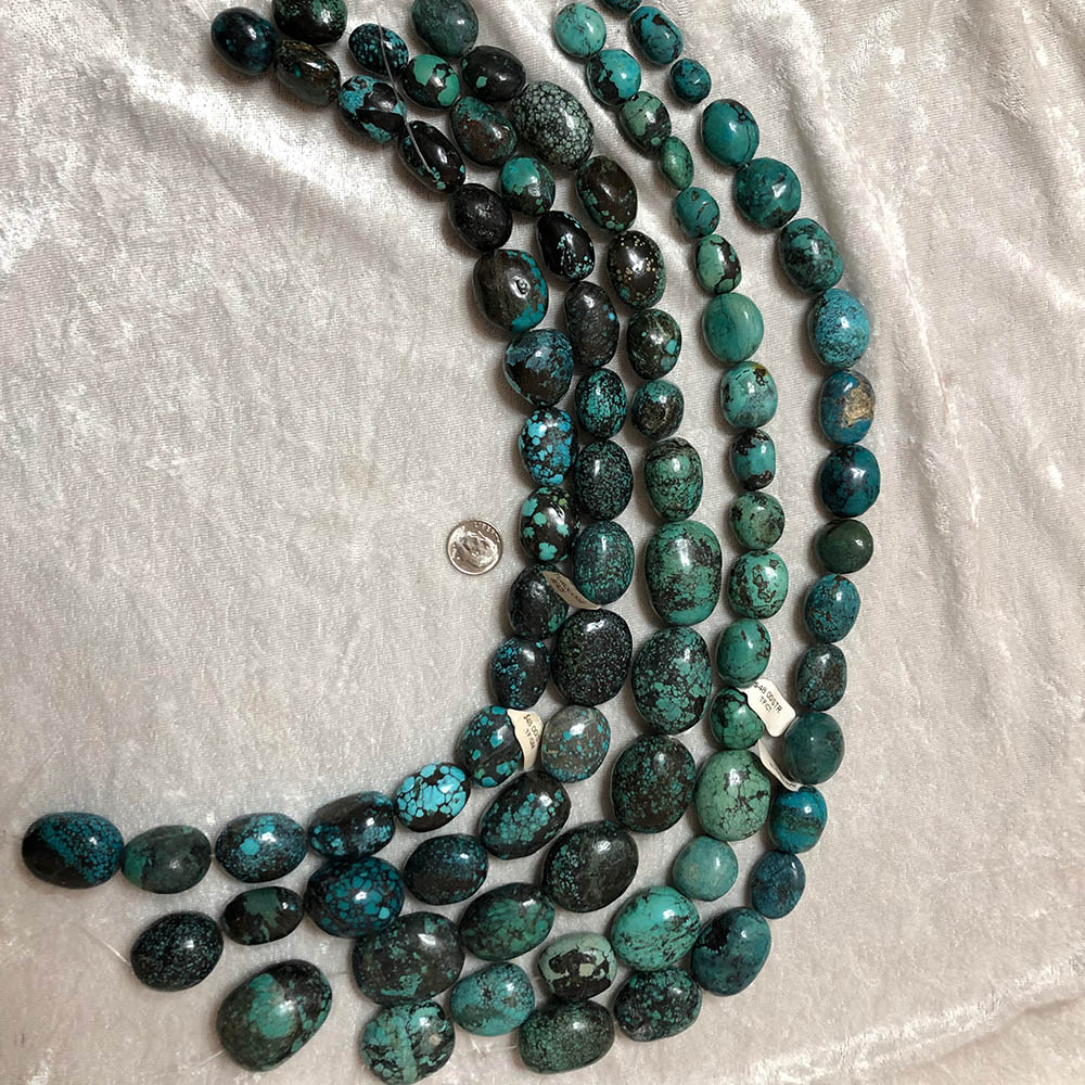 Large Graduated Chinese Turquoise Polished Nugget Beads