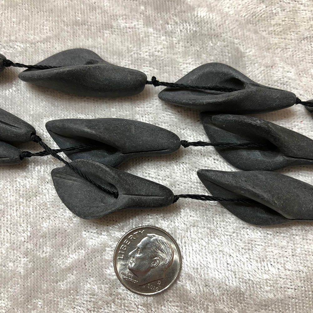 Large Black Lava Carved Tulip Beads