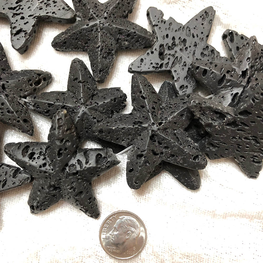 Large Black Lava Star Beads