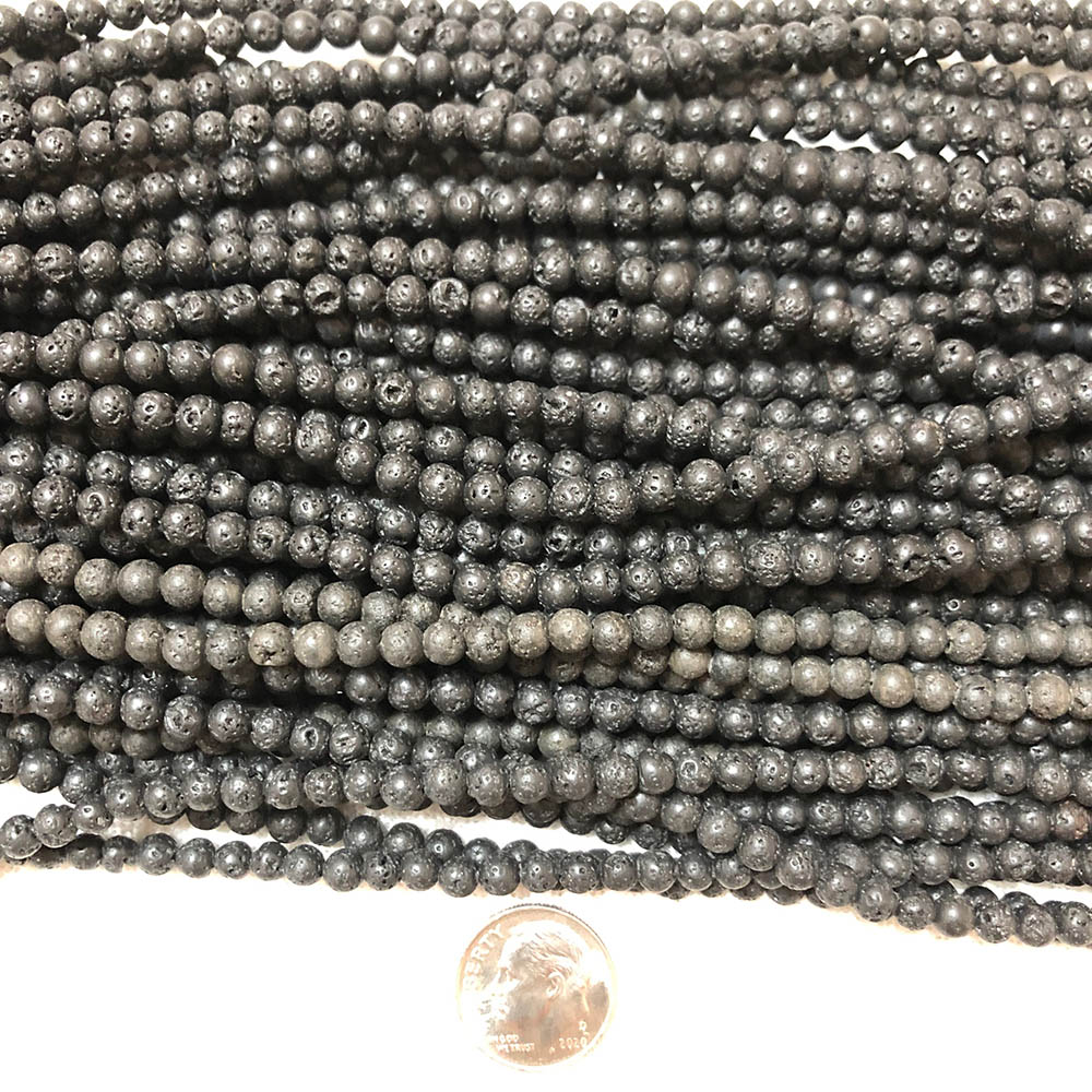 Small Black Lava Round Beads