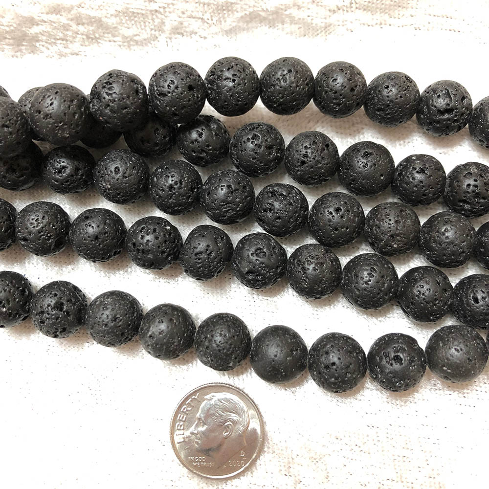 Large Black Lava Round Beads