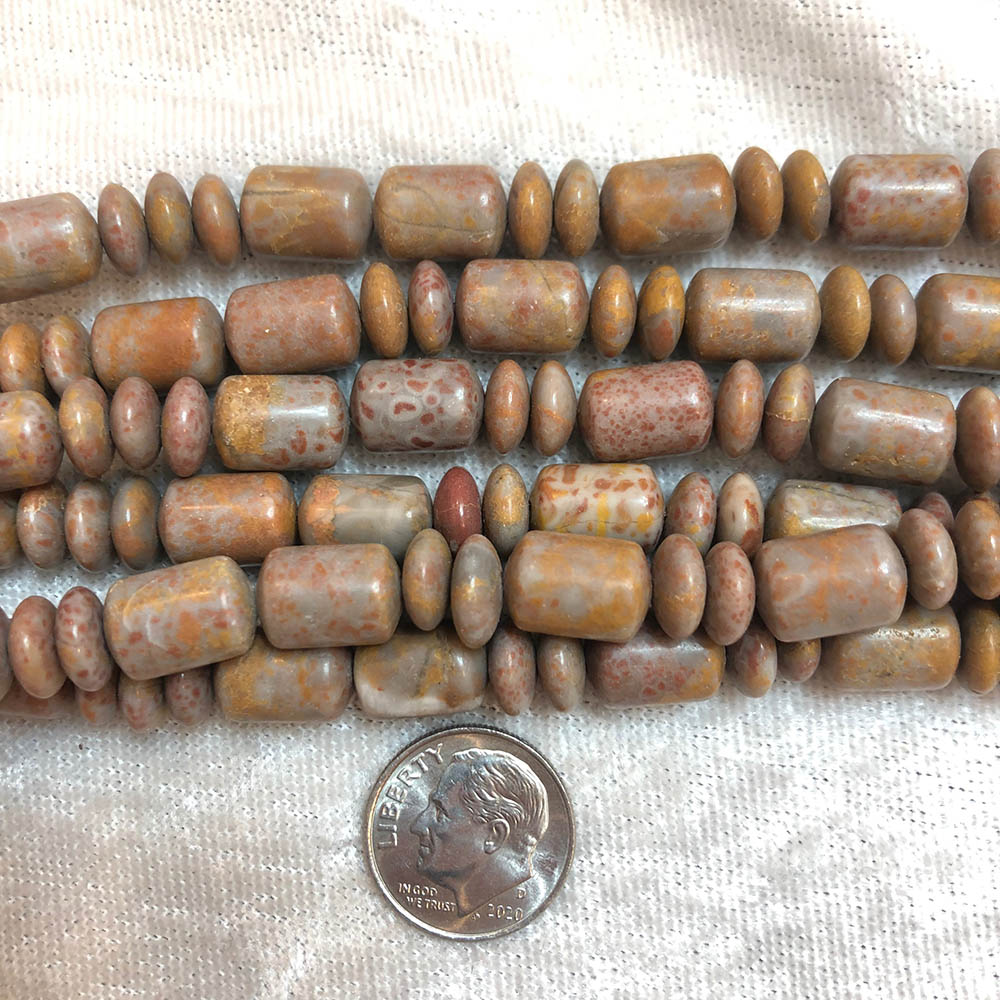 Fossilized Agate Tube and Rondelle Beads