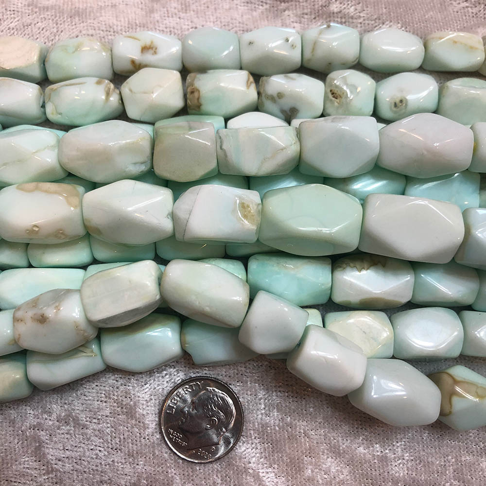 Various Size Light Blue Peruvian Opal Faceted Tube Beads