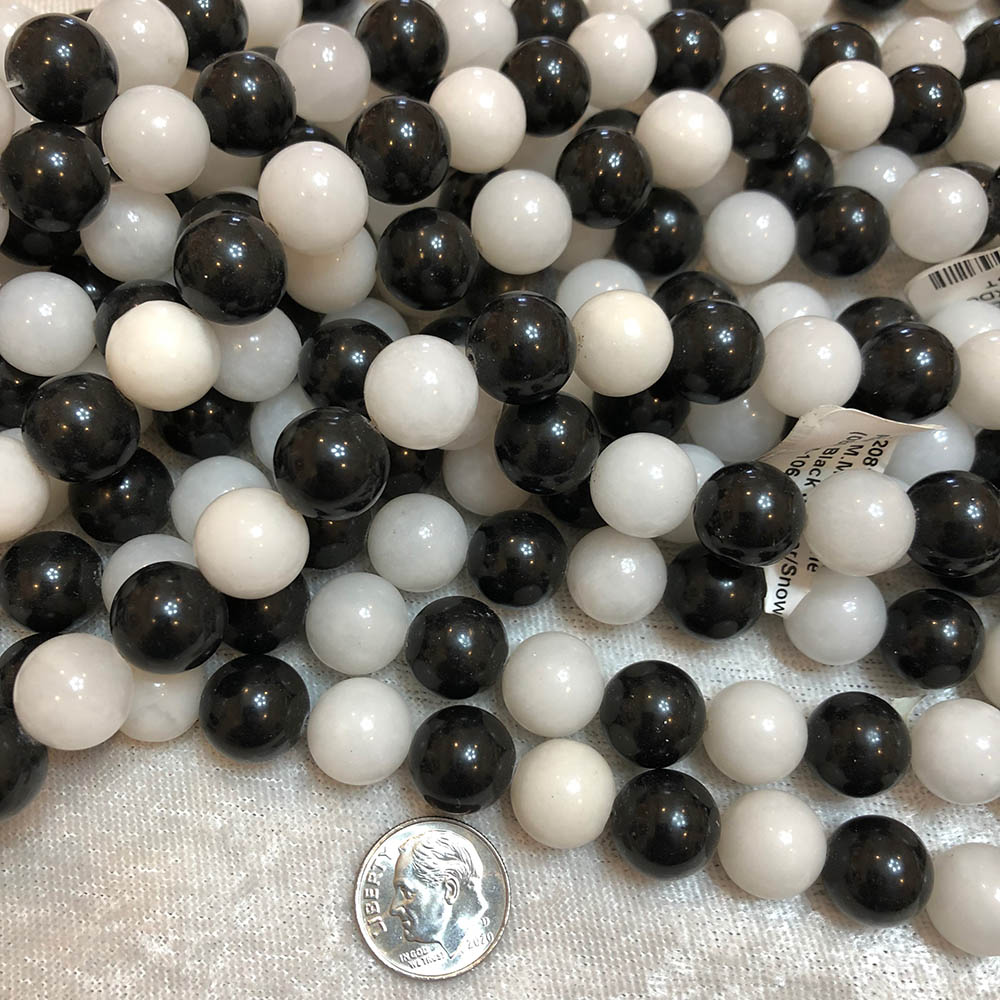 Large Black Jasper Snow Onyx Round Beads