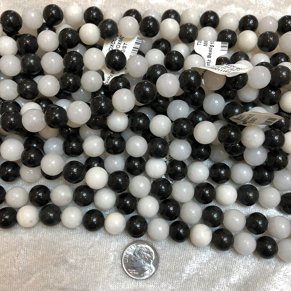 Medium Black Jasper Snow Onyx Round Beads