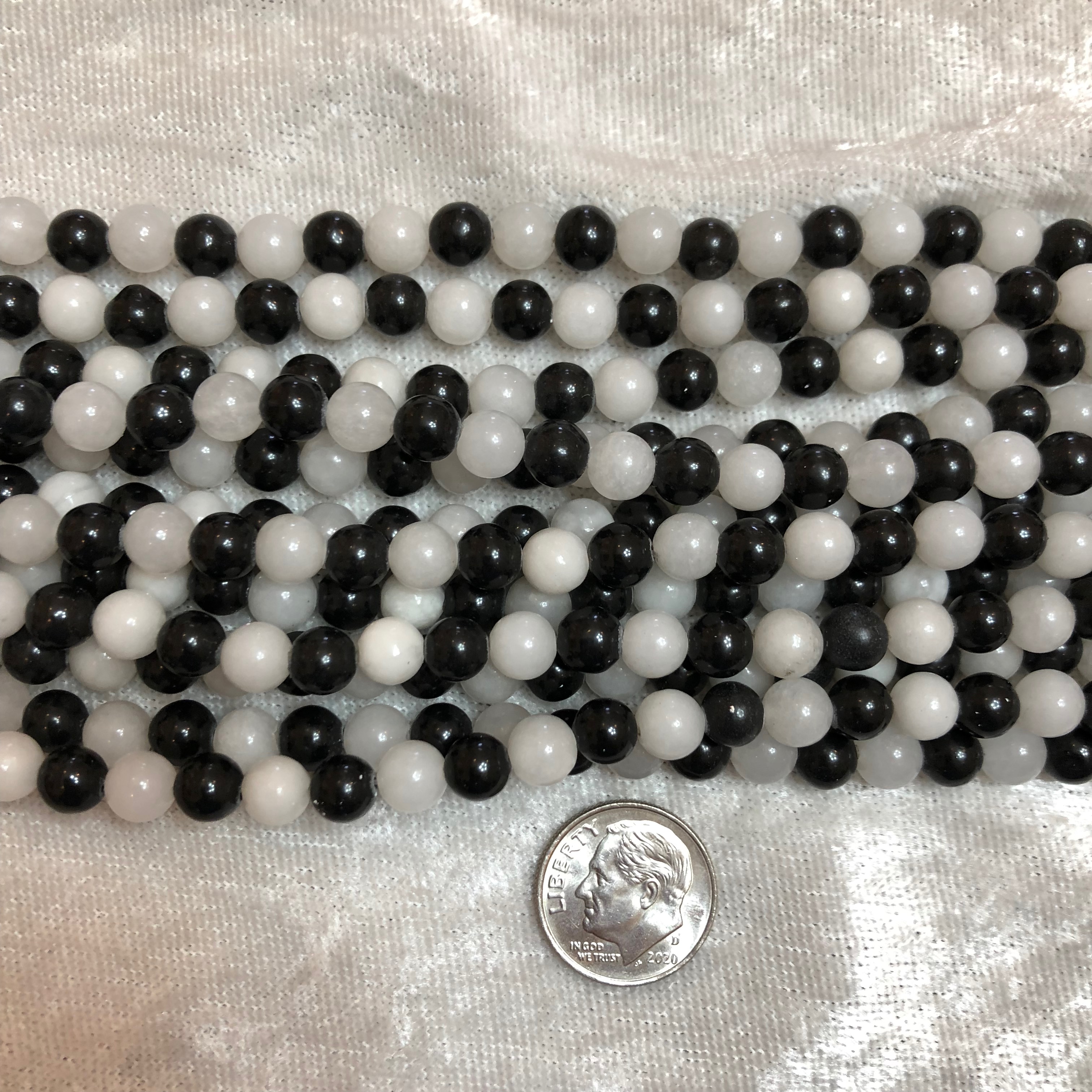  Extra Small Black Jasper Snow Onyx Round Beads