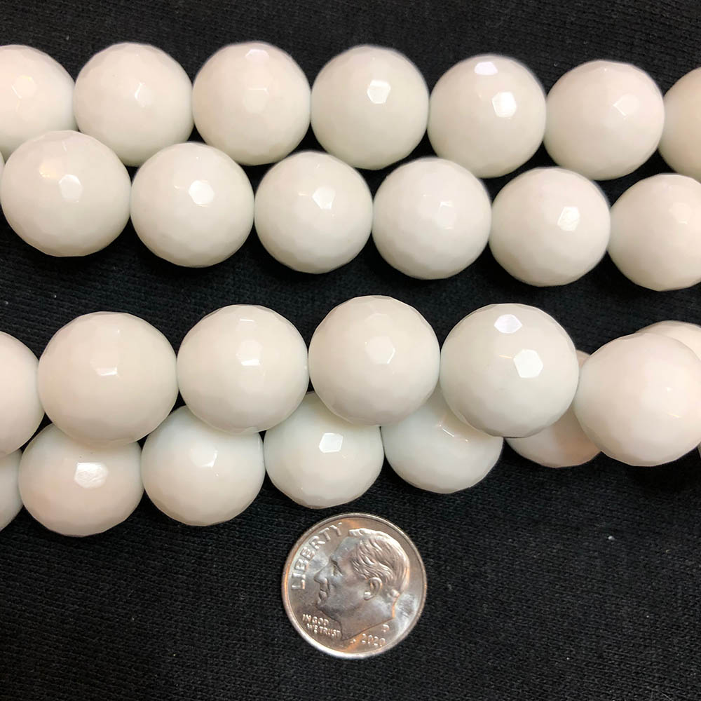 White Synthetic Agate Large Faceted Round Beads