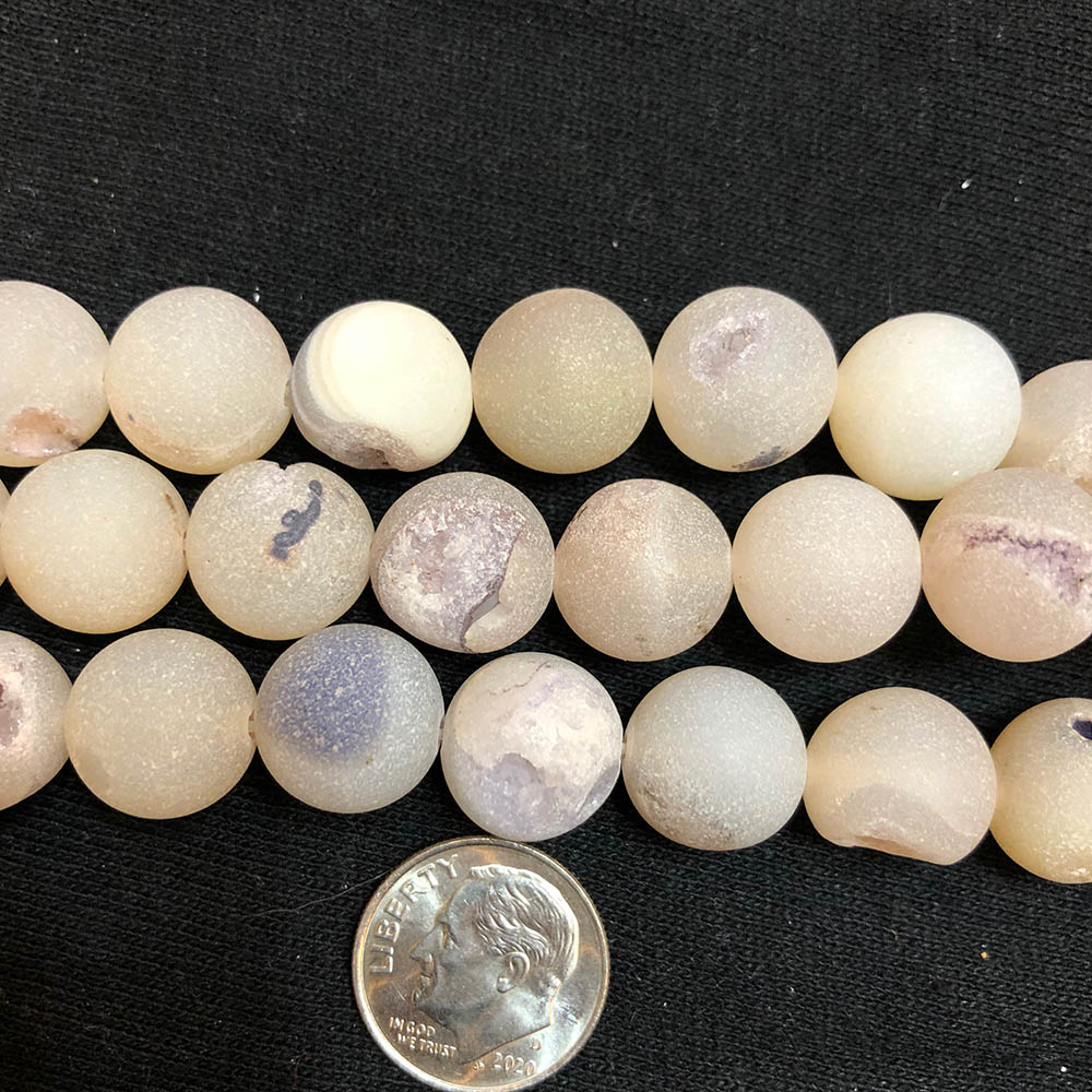 Large White Druzy Agate Matte Finish Round Beads