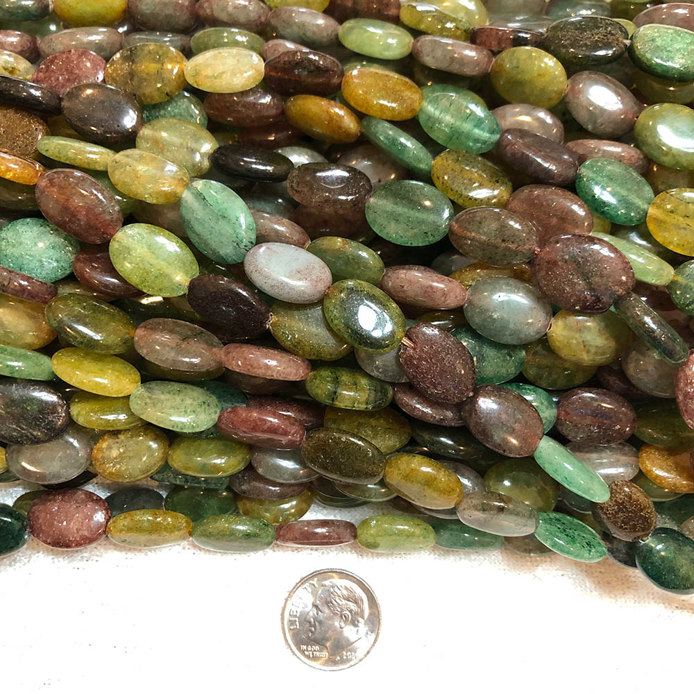 Multi Color Dyed Quartz Medium Flat Oval Beads