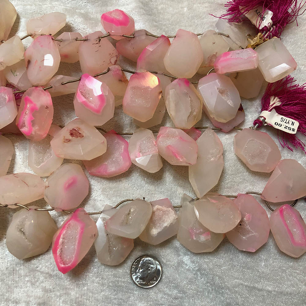 Large Pink Druzy Agate Faceted Top Drilled Nuggets