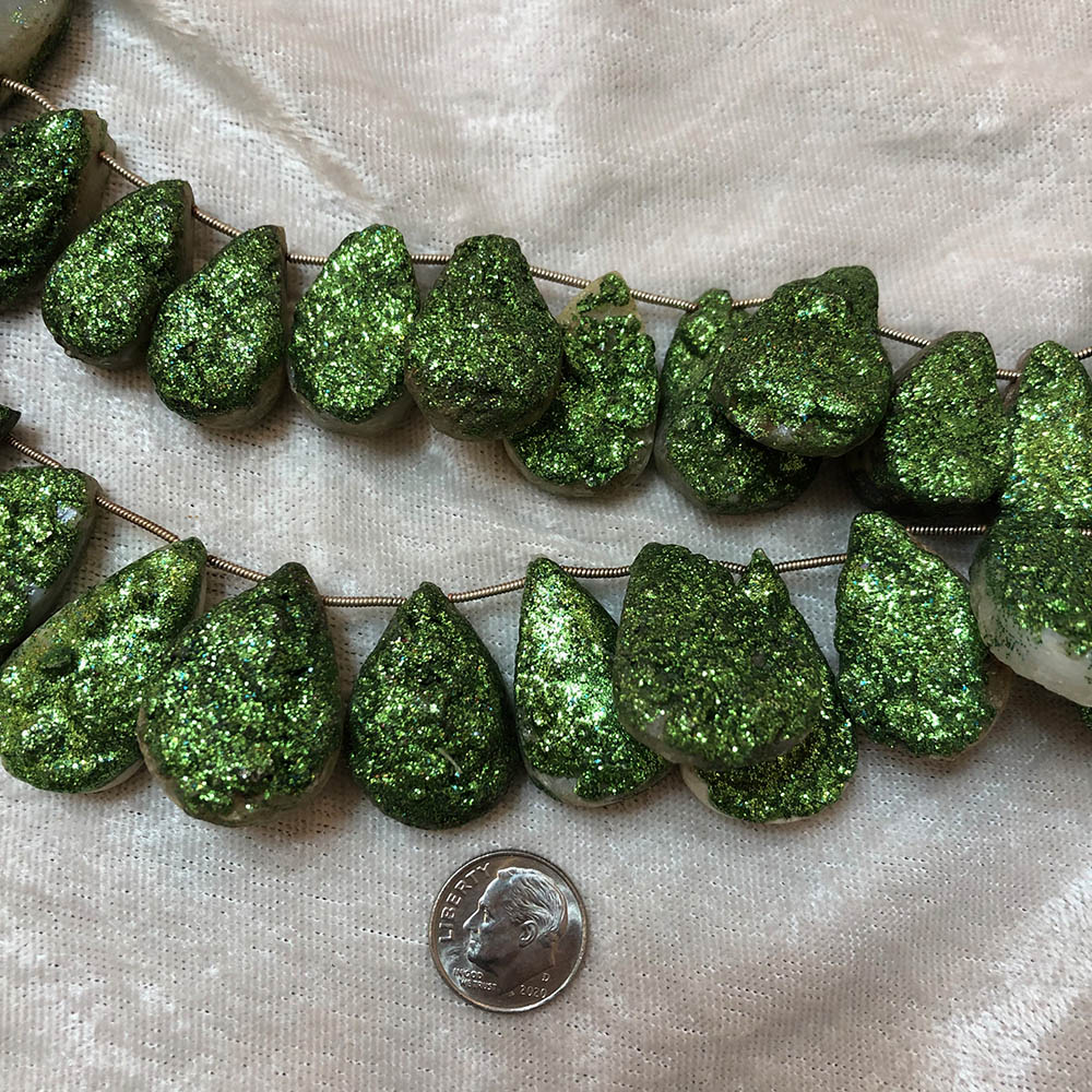 Large Light Green Druzy Metallic Face Top-Drilled Beads