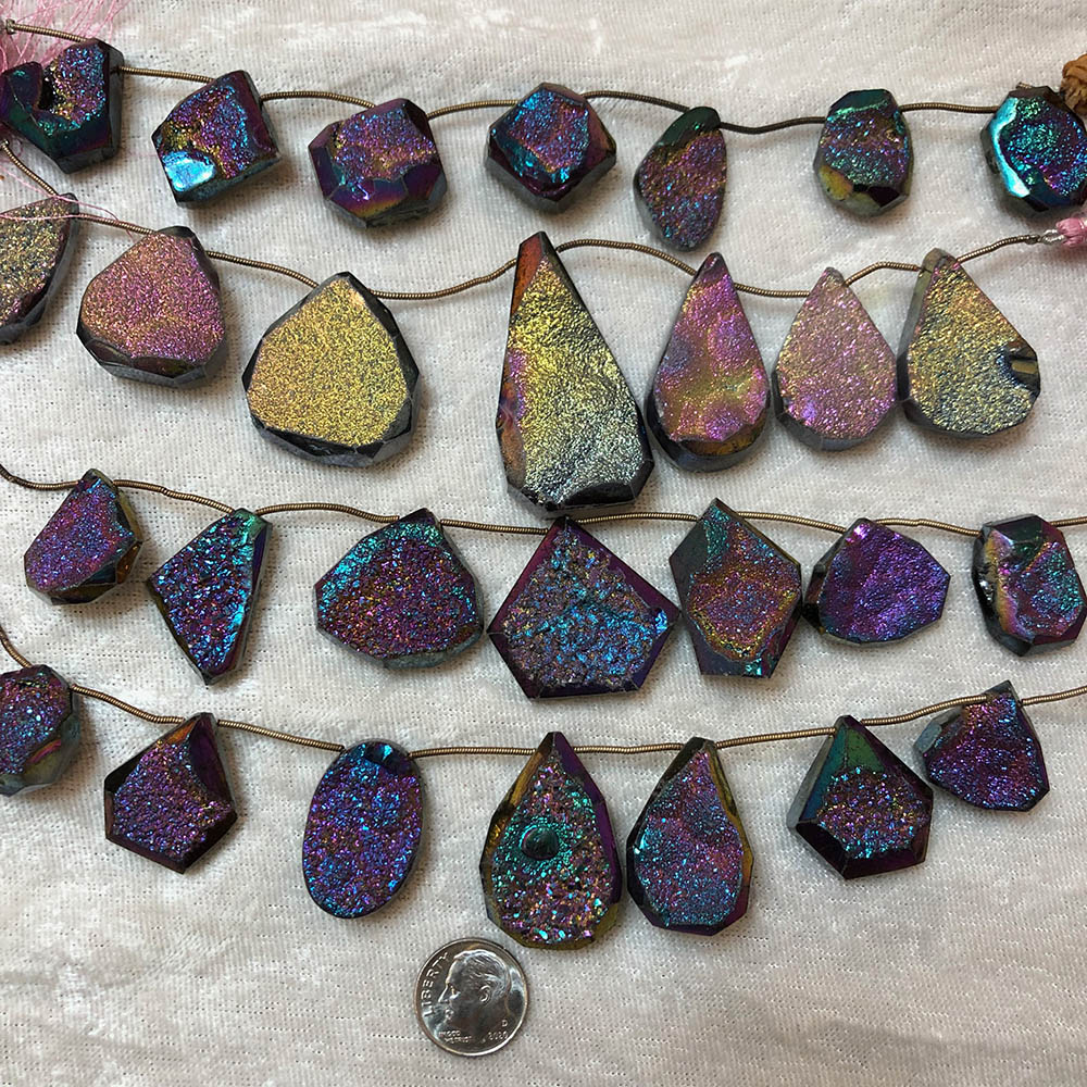 Peacock Iris Druzy Metallic Face Faceted Top-Drilled Beads