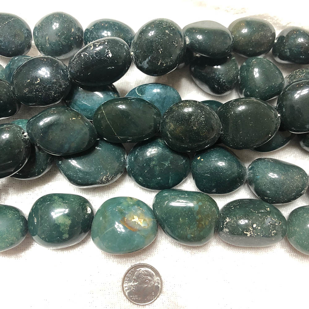 Dark Blue Green Chalcedony Large Polished Nugget Beads