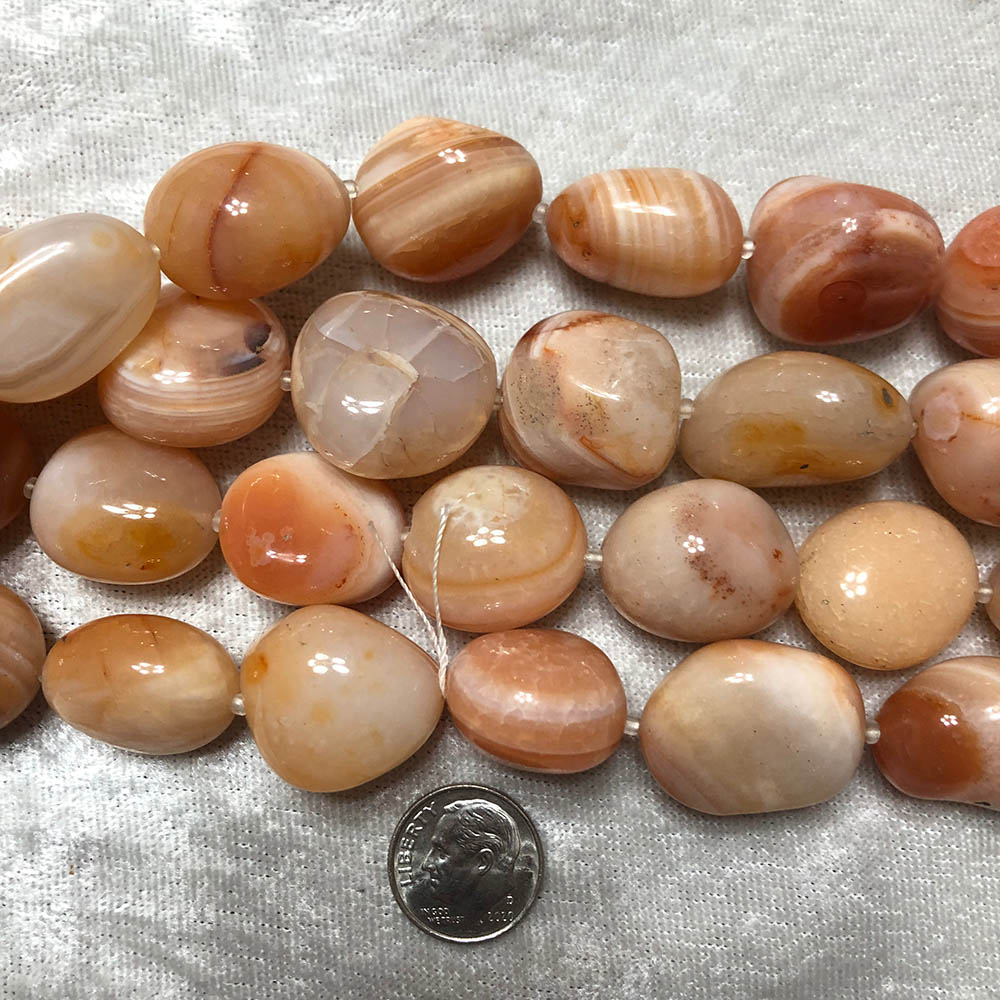 Orange Cream Striped Chalcedony Polished Nugget Beads