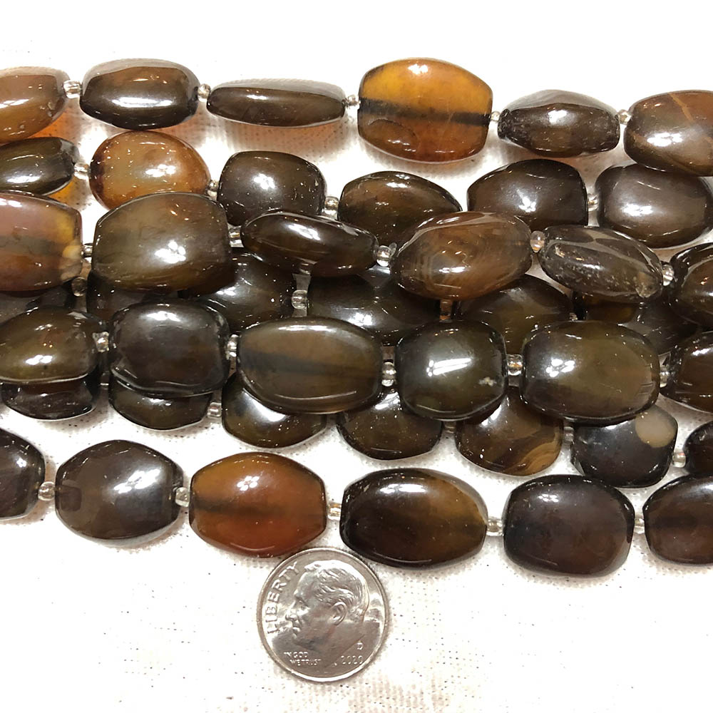 Caramel Brown Chalcedony Flat Oval Shape Beads