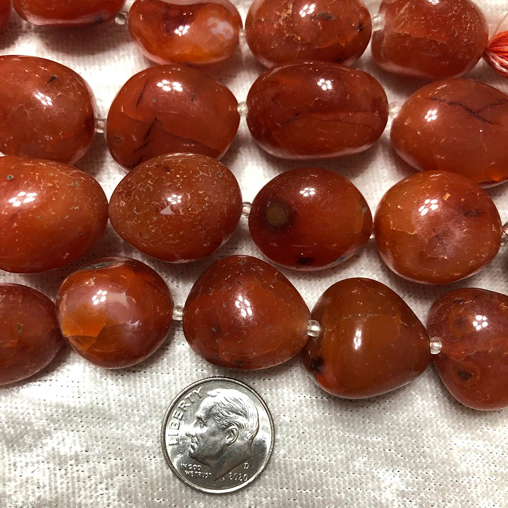 Dark Orange Chalcedony Large Polished Nugget Beads