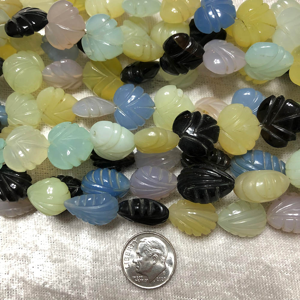 Multi Color Chalcedony Carved Leaf Beads