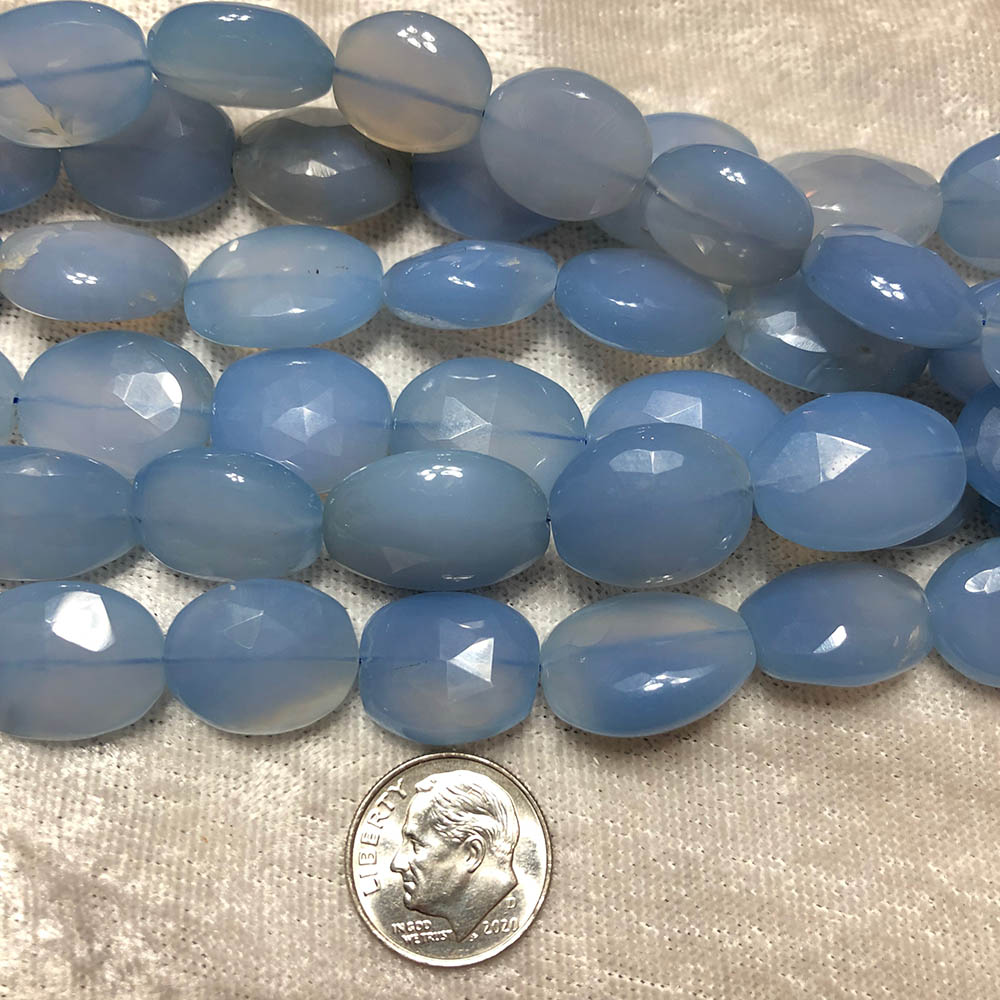 Lilac Blue Chalcedony Medium Faceted Flat Oval Beads