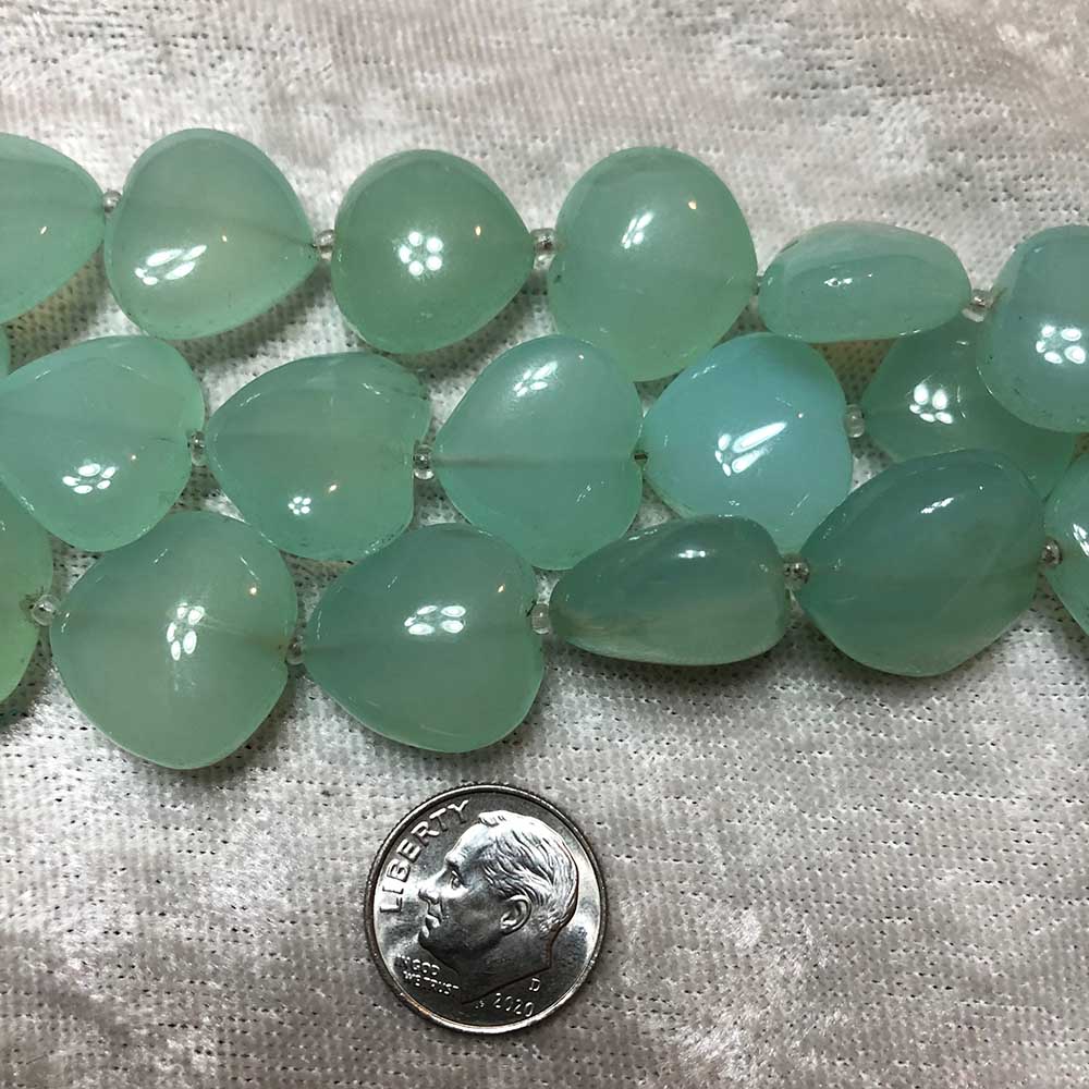 Turquoise Blue Chalcedony Medium Flat Heart Beads