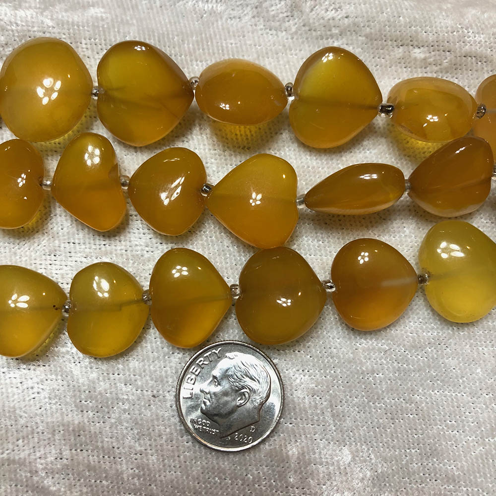 Honey Yellow Chalcedony Heart Shape Beads